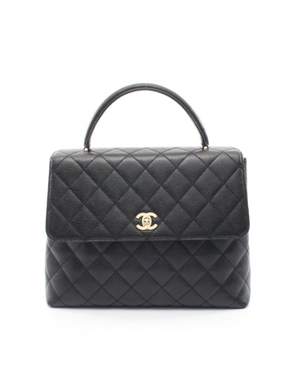 Chanel Handbag Quilted Top Handle Bag Black Caviar Leather